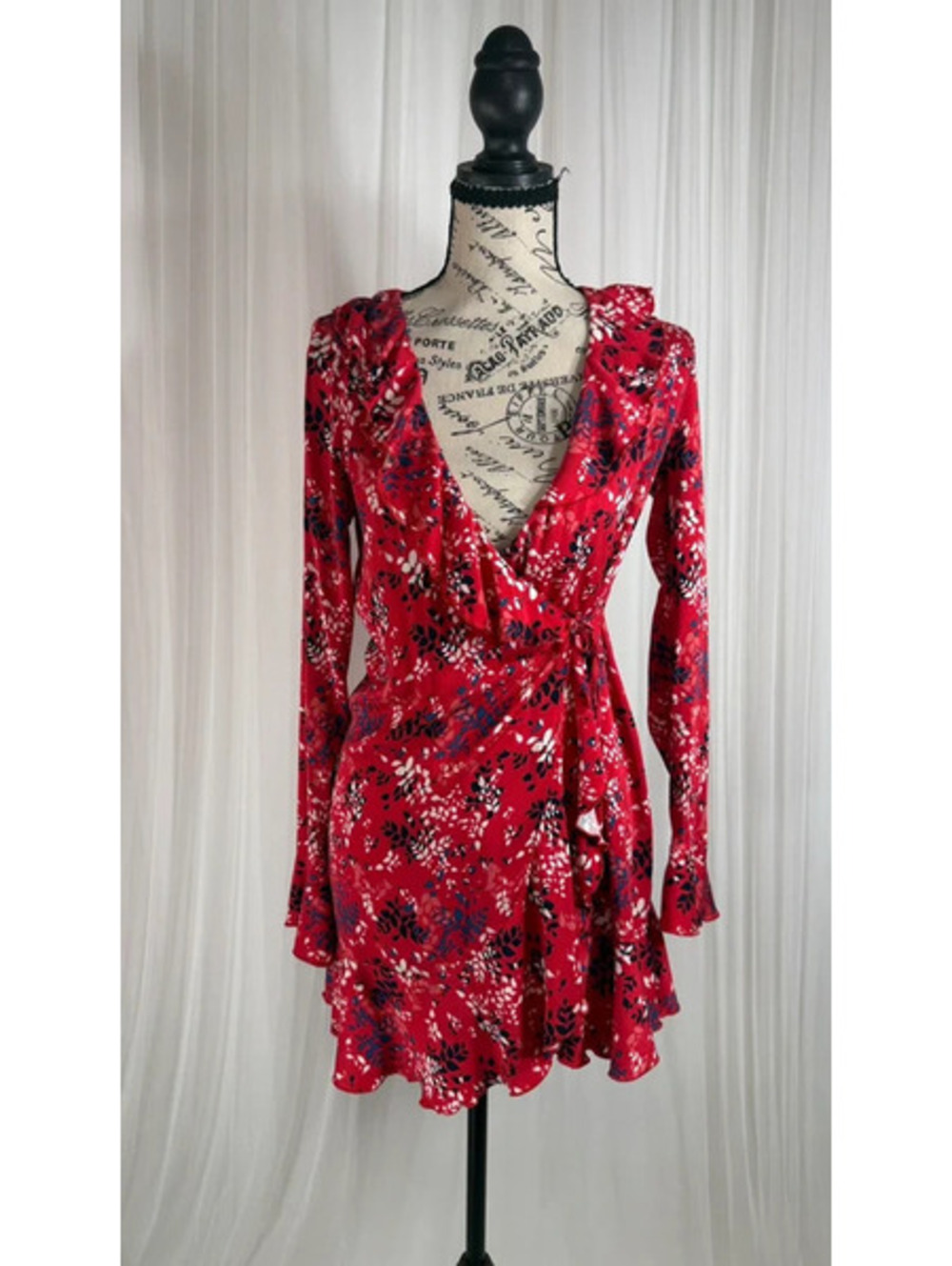 Urban Outfitters Red Floral Wrap Mini Dress Size S